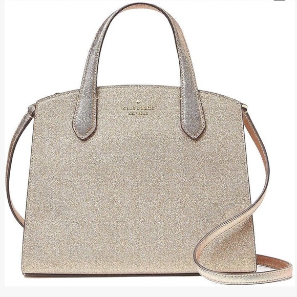 Kate Spade Rose Gold Tinsel Glitter Fabric Sparkle Satchel Purse Bag - Picture 3 of 15